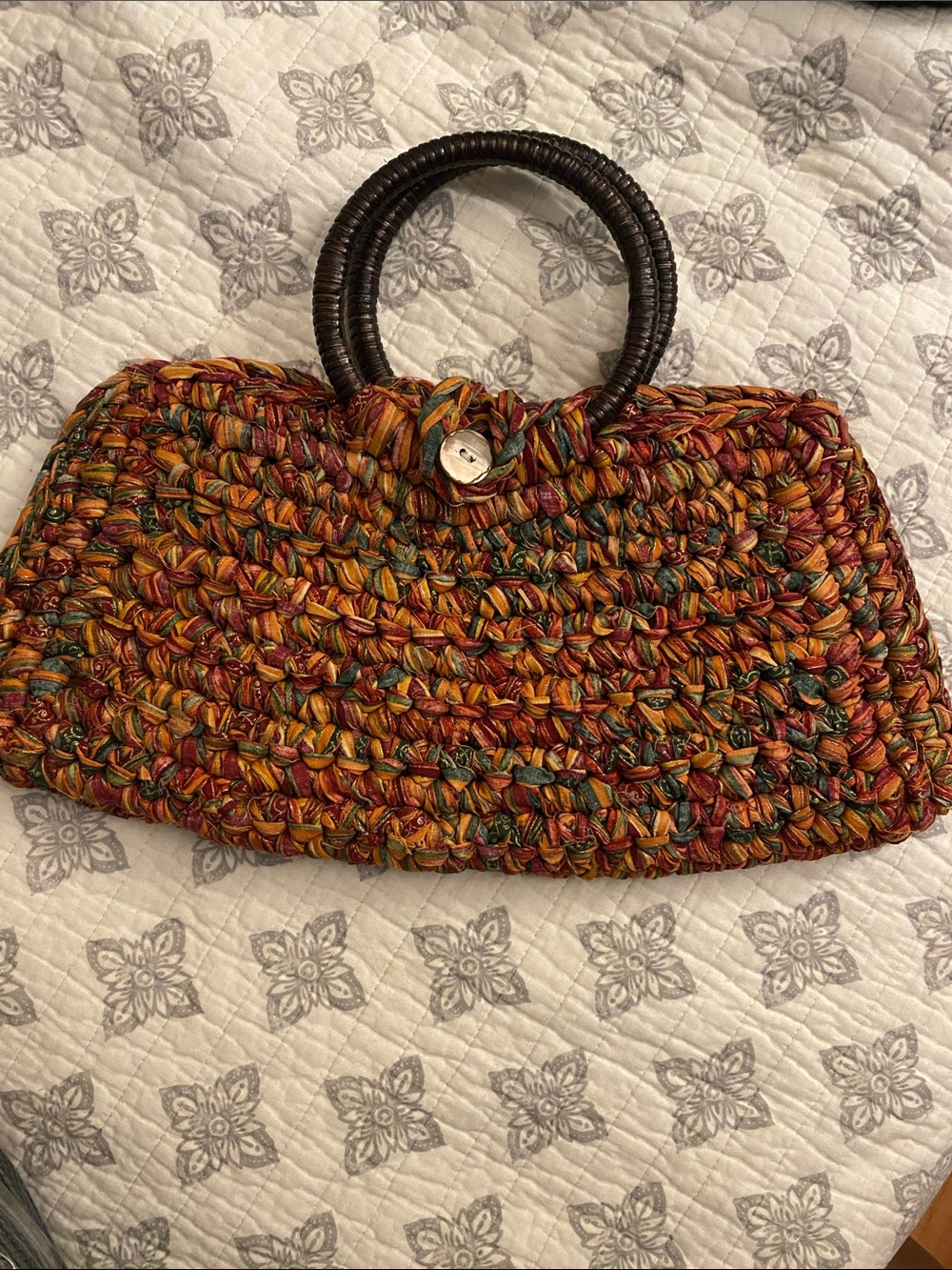 Handwoven Multicolor Straw Tote with Dark Round Handles